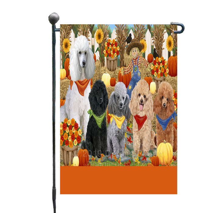Personalized Fall Festive Gathering Poodle Dogs with Pumpkins Custom Garden Flags GFLG-DOTD-A62006