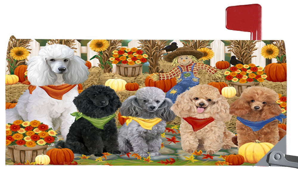 Fall Festive Harvest Time Gathering Poodle Dogs 6.5 x 19 Inches Magnetic Mailbox Cover Post Box Cover Wraps Garden Yard Décor MBC49104