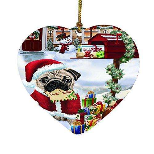 Pug Dear Santa Letter Christmas Holiday Mailbox Dog Heart Ornament D106