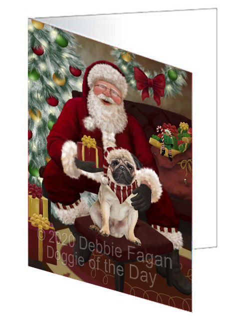 Santa's Christmas Surprise Pug Dog Handmade Artwork Assorted Pets Greeting Cards and Note Cards with Envelopes for All Occasions and Holiday Seasons
