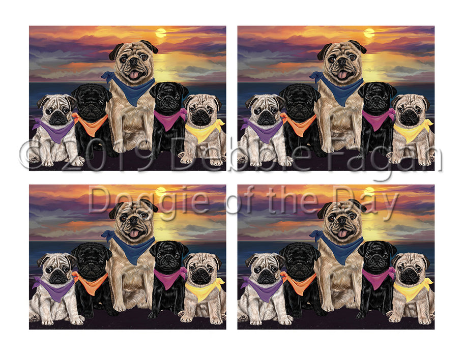 Family Sunset Portrait Pug Dogs Placemat