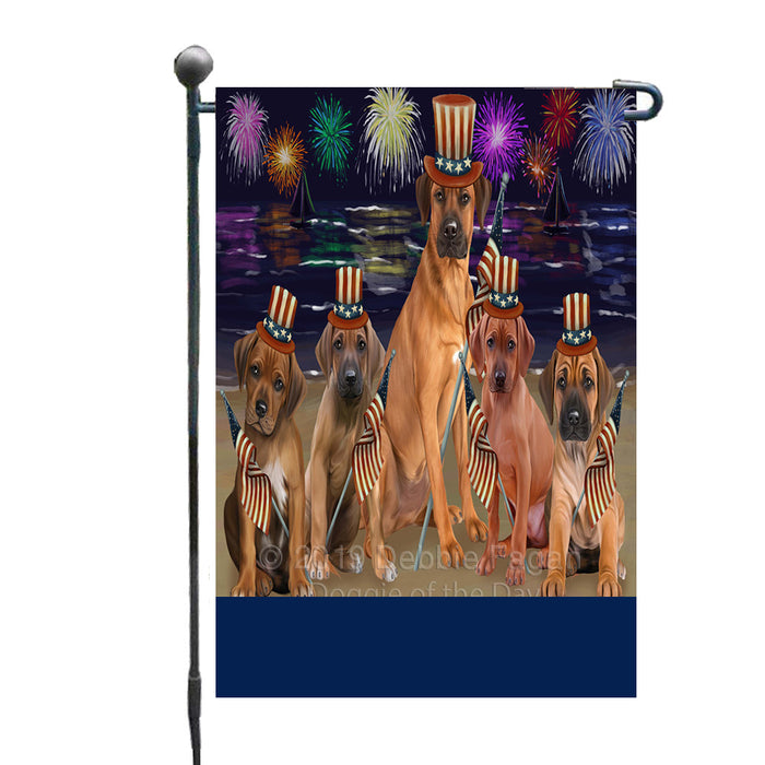 Personalized 4th of July Firework Rhodesian Ridgeback Dogs Custom Garden Flags GFLG-DOTD-A58039