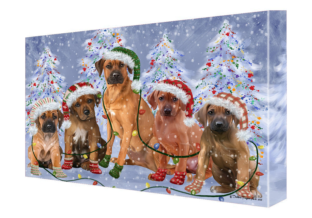 Christmas Lights and Rhodesian Ridgeback Dogs Canvas Wall Art - Premium Quality Ready to Hang Room Decor Wall Art Canvas - Unique Animal Printed Digital Painting for Decoration