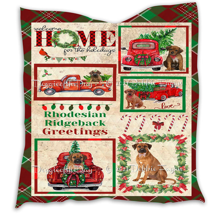 Welcome Home for Christmas Holidays Rhodesian Ridgeback Dogs Quilt Bed Coverlet Bedspread - Pets Comforter Unique One-side Animal Printing - Soft Lightweight Durable Washable Polyester Quilt