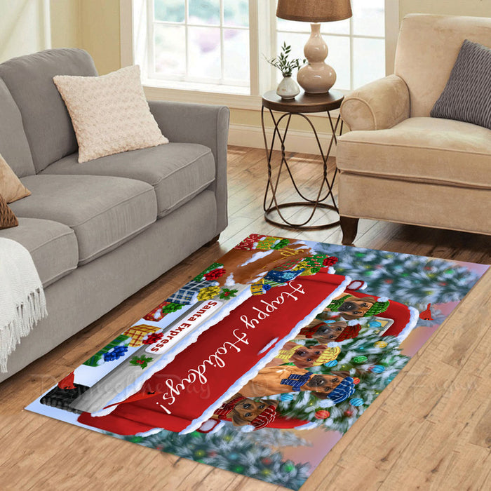 Christmas Red Truck Travlin Home for the Holidays Rhodesian Ridgeback Dogs Area Rug - Ultra Soft Cute Pet Printed Unique Style Floor Living Room Carpet Decorative Rug for Indoor Gift for Pet Lovers