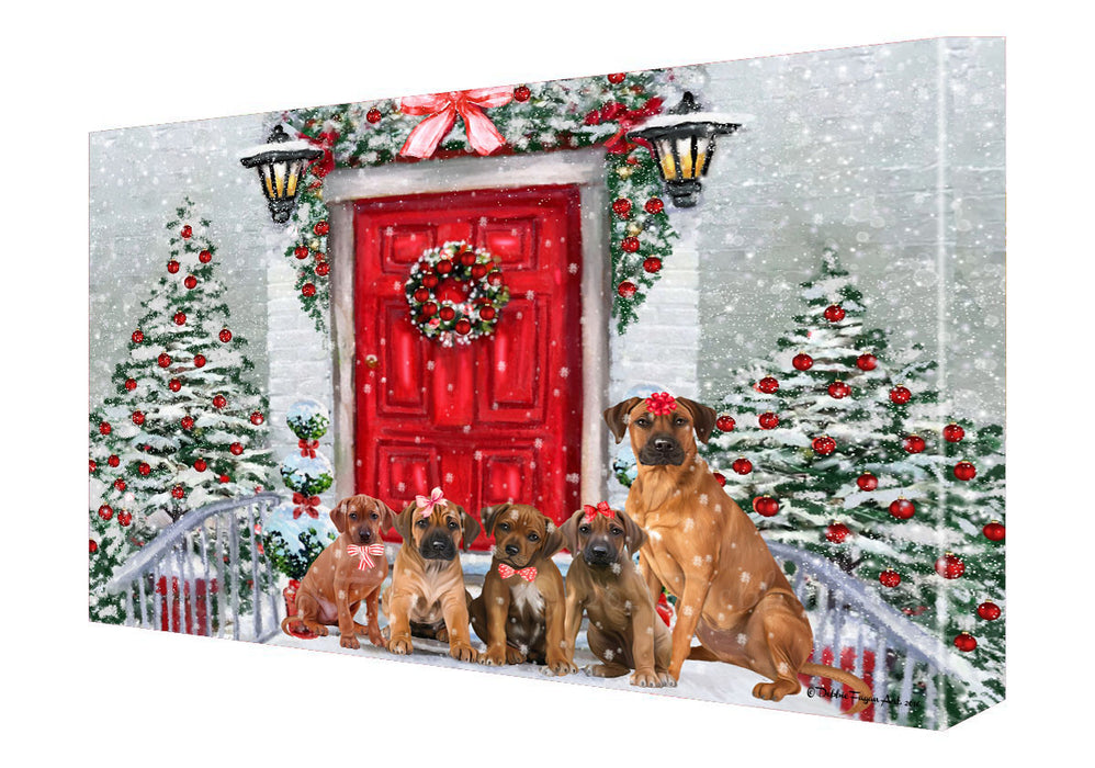 Christmas Holiday Welcome Rhodesian Ridgeback Dogs Canvas Wall Art - Premium Quality Ready to Hang Room Decor Wall Art Canvas - Unique Animal Printed Digital Painting for Decoration