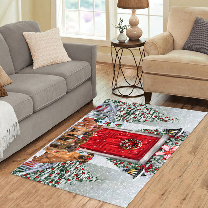 Christmas Holiday Welcome Rhodesian Ridgeback Dogs Area Rug - Ultra Soft Cute Pet Printed Unique Style Floor Living Room Carpet Decorative Rug for Indoor Gift for Pet Lovers