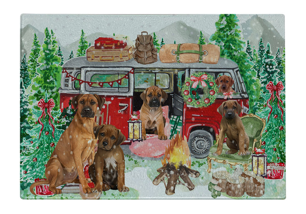 Christmas Time Camping with Rhodesian Ridgeback Dogs Cutting Board - For Kitchen - Scratch & Stain Resistant - Designed To Stay In Place - Easy To Clean By Hand - Perfect for Chopping Meats, Vegetables