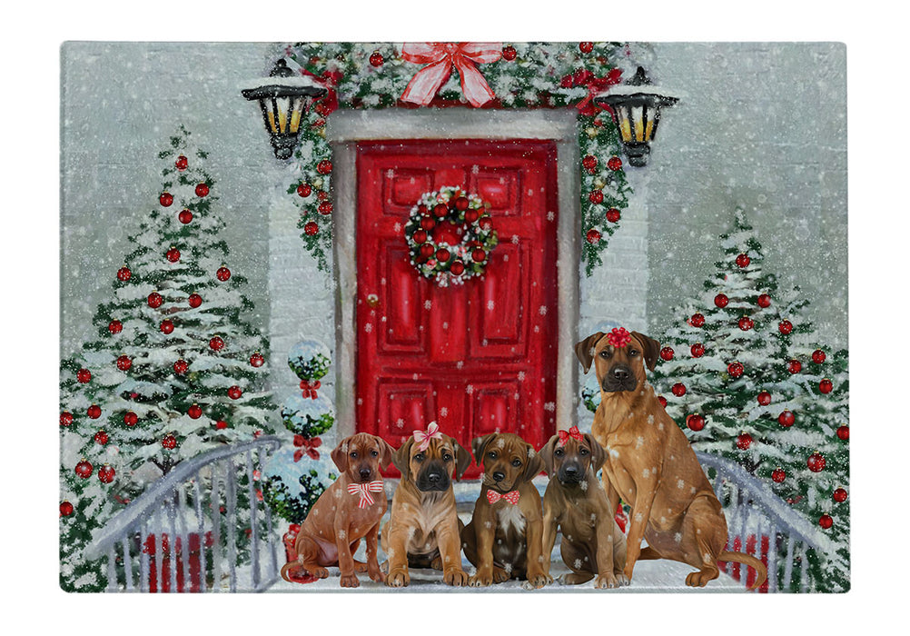 Christmas Holiday Welcome Rhodesian Ridgeback Dogs Cutting Board - For Kitchen - Scratch & Stain Resistant - Designed To Stay In Place - Easy To Clean By Hand - Perfect for Chopping Meats, Vegetables