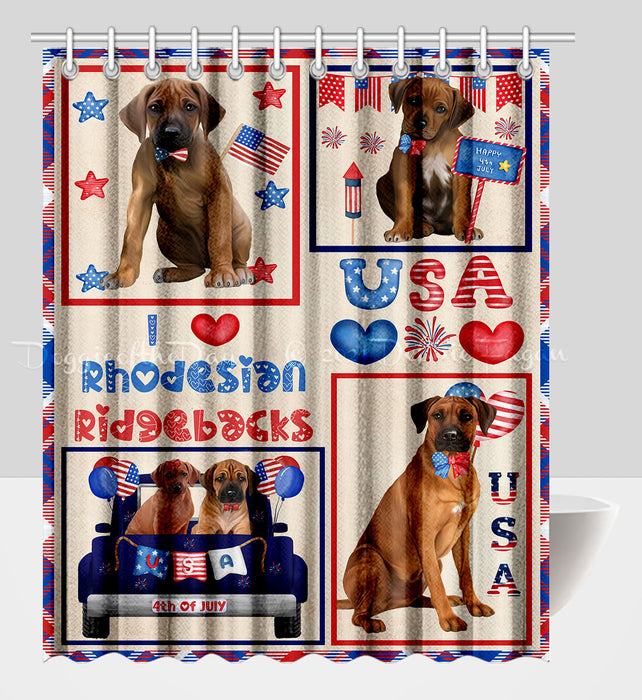 4th of July Independence Day I Love USA Rhodesian Ridgeback Dogs Shower Curtain Pet Painting Bathtub Curtain Waterproof Polyester One-Side Printing Decor Bath Tub Curtain for Bathroom with Hooks