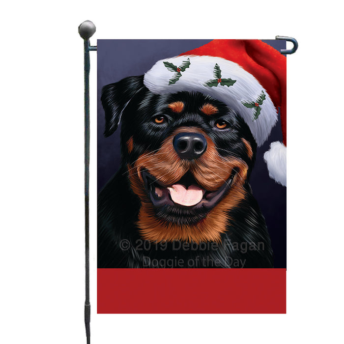 Personalized Christmas Holidays Rottweiler Dog Wearing Santa Hat Portrait Head Custom Garden Flags GFLG-DOTD-A59851