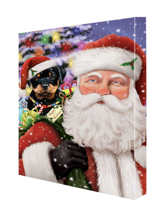 Christmas Santa with Presents and Rottweiler Dog Canvas Wall Art - Premium Quality Ready to Hang Room Decor Wall Art Canvas - Unique Animal Printed Digital Painting for Decoration
