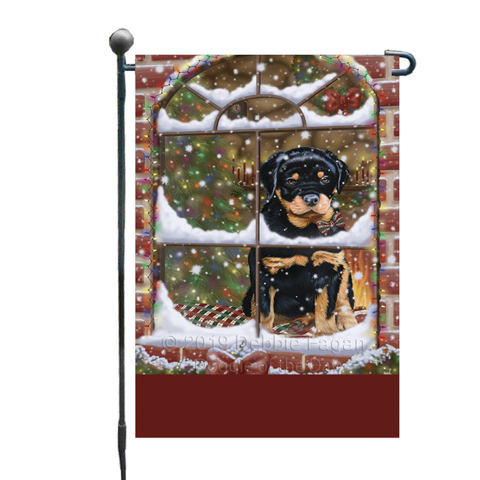 Personalized Please Come Home For Christmas Rottweiler Dog Sitting In Window Custom Garden Flags GFLG-DOTD-A60196