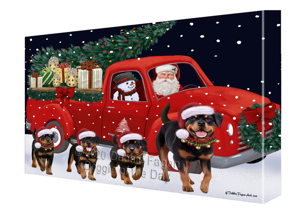 Christmas Express Delivery Red Truck Running Rottweiler Dogs Canvas Print Wall Art Décor CVS146303