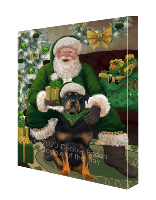 Christmas Irish Santa with Gift and Rottweiler Dog Canvas Print Wall Art Décor CVS147986