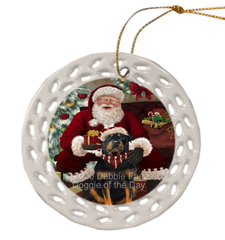 Santa's Christmas Surprise Rottweiler Dog Doily Ornament DPOR59621