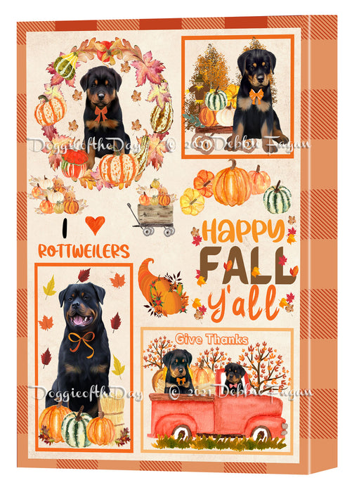 Happy Fall Y'all Pumpkin Rottweiler Dogs Canvas Wall Art - Premium Quality Ready to Hang Room Decor Wall Art Canvas - Unique Animal Printed Digital Painting for Decoration
