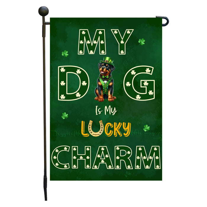 St. Patrick's Day Rottweiler Irish Dog Garden Flags with Lucky Charm Design - Double Sided Yard Garden Festival Decorative Gift - Holiday Dogs Flag Decor 12 1/2"w x 18"h