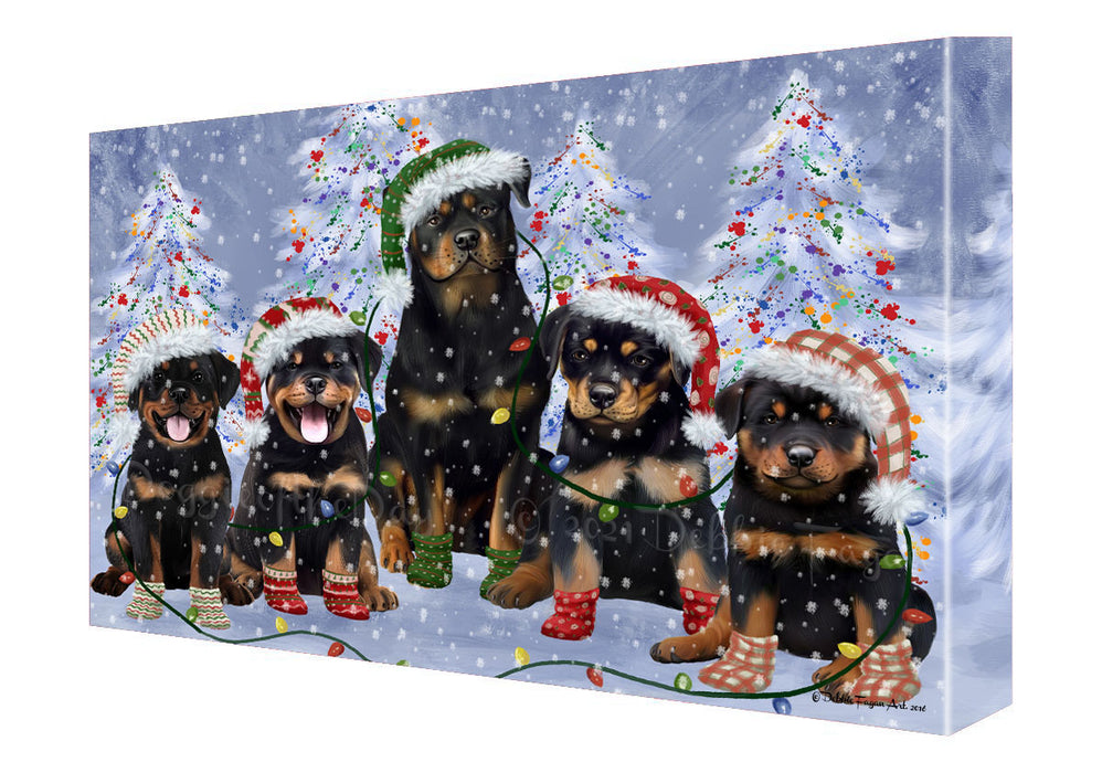 Christmas Lights and Rottweiler Dogs Canvas Wall Art - Premium Quality Ready to Hang Room Decor Wall Art Canvas - Unique Animal Printed Digital Painting for Decoration