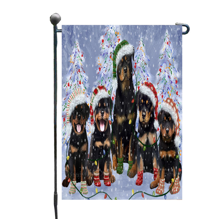 Christmas Lights and Rottweiler Dogs Garden Flags- Outdoor Double Sided Garden Yard Porch Lawn Spring Decorative Vertical Home Flags 12 1/2"w x 18"h