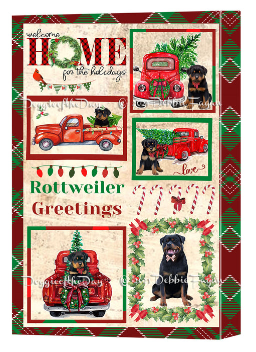 Welcome Home for Christmas Holidays Rottweiler Dogs Canvas Wall Art Decor - Premium Quality Canvas Wall Art for Living Room Bedroom Home Office Decor Ready to Hang CVS149804