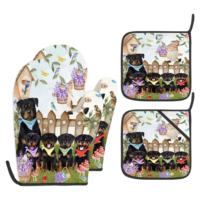 Rottweiler Oven Mitts and Pot Holder Set: Kitchen Gloves for Cooking with Potholders, Custom, Personalized, Explore a Variety of Designs, Dog Lovers Gift