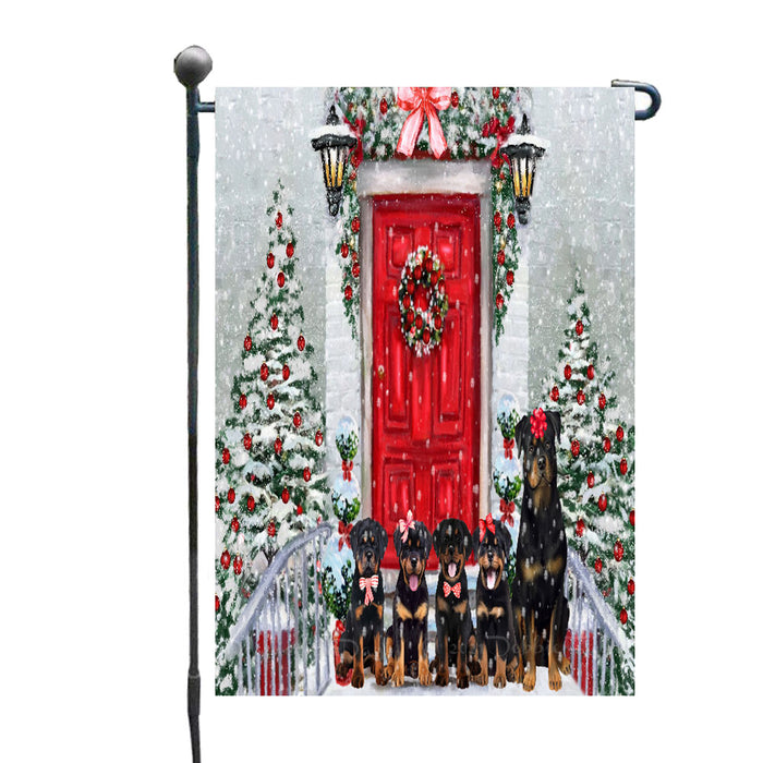 Christmas Holiday Welcome Rottweiler Dogs Garden Flags- Outdoor Double Sided Garden Yard Porch Lawn Spring Decorative Vertical Home Flags 12 1/2"w x 18"h