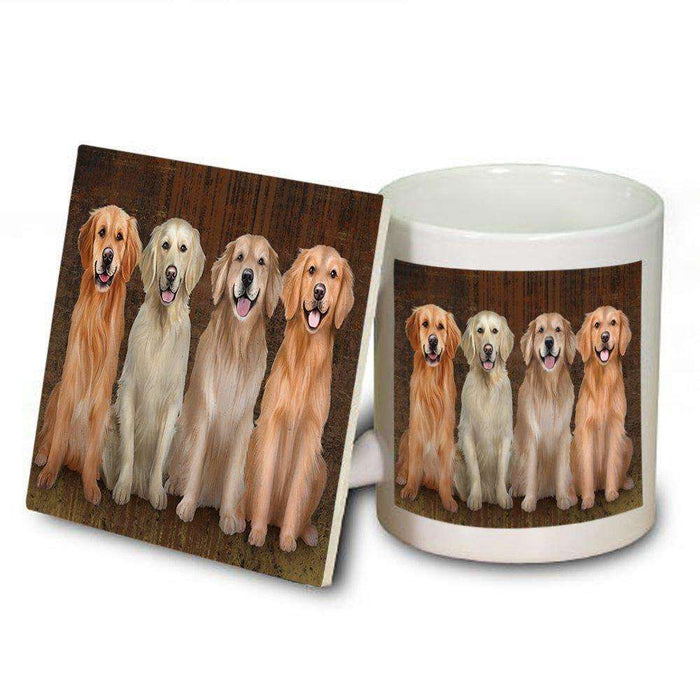 Rustic 4 Golden Retrievers Dog Mug and Coaster Set MUC48235