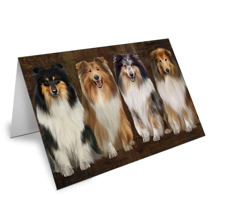 Rustic 4 Rough Collies Dog Handmade Artwork Assorted Pets Greeting Cards and Note Cards with Envelopes for All Occasions and Holiday Seasons GCD67124