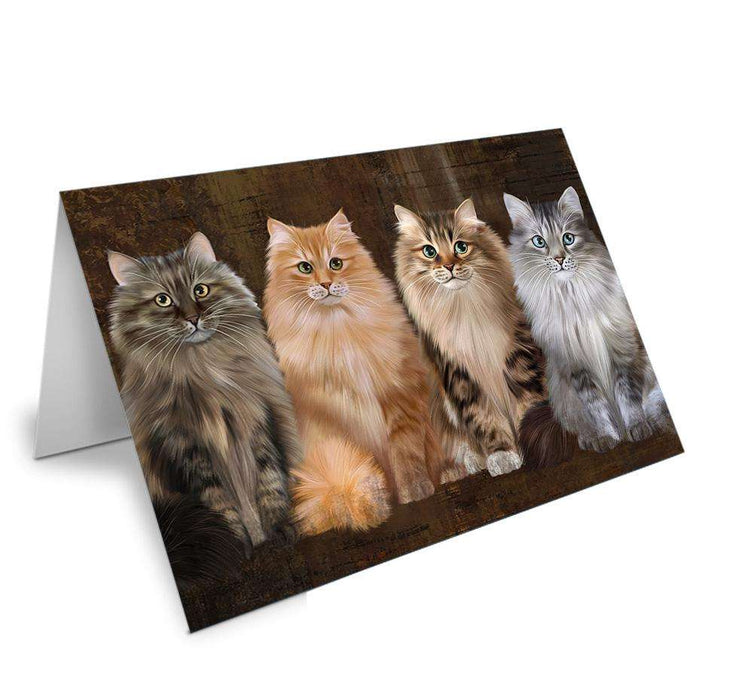 Rustic 4 Siberian Cats Handmade Artwork Assorted Pets Greeting Cards and Note Cards with Envelopes for All Occasions and Holiday Seasons GCD67133