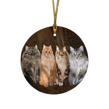 Rustic 4 Siberian Cats Round Flat Christmas Ornament RFPOR54359