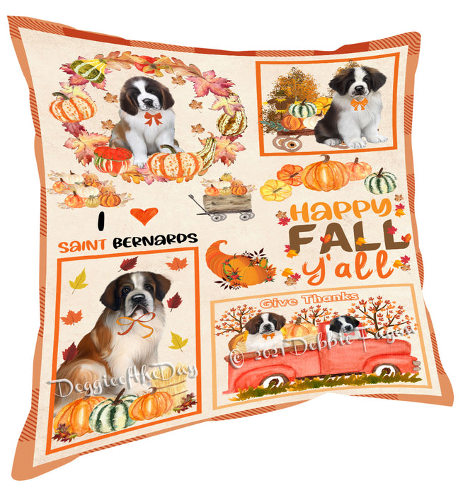 Happy Fall Y'all Pumpkin Saint Bernard Dogs Pillow with Top Quality High-Resolution Images - Ultra Soft Pet Pillows for Sleeping - Reversible & Comfort - Ideal Gift for Dog Lover - Cushion for Sofa Couch Bed - 100% Polyester