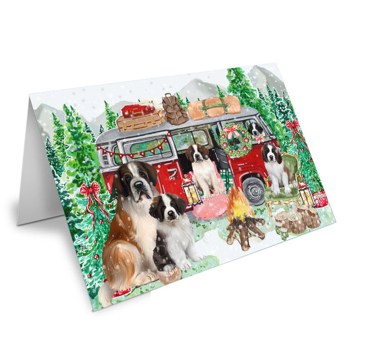 Christmas Time Camping with Saint Bernard Dogs Handmade Artwork Assorted Pets Greeting Cards and Note Cards with Envelopes for All Occasions and Holiday Seasons