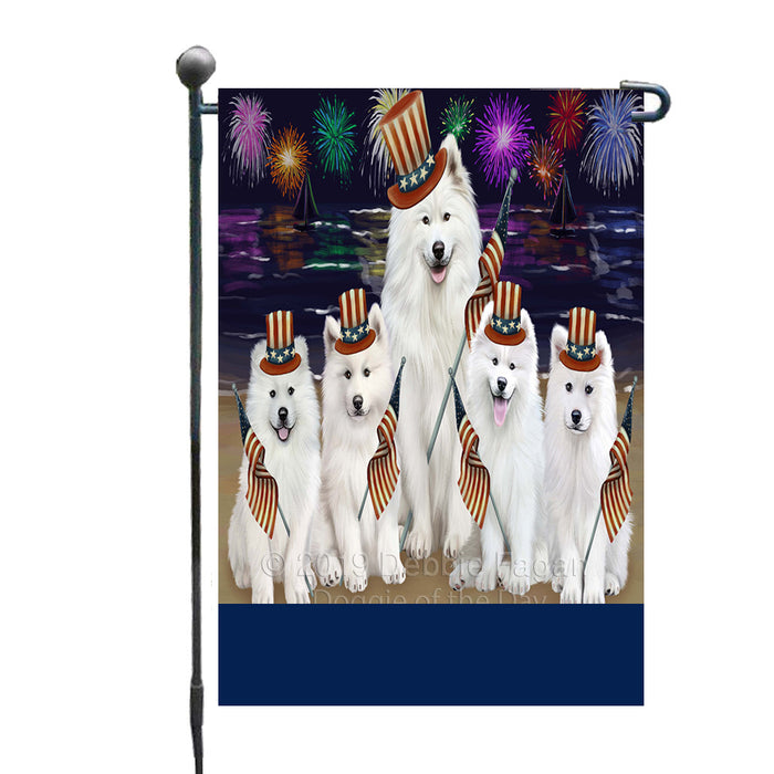 Personalized 4th of July Firework Samoyed Dogs Custom Garden Flags GFLG-DOTD-A58058