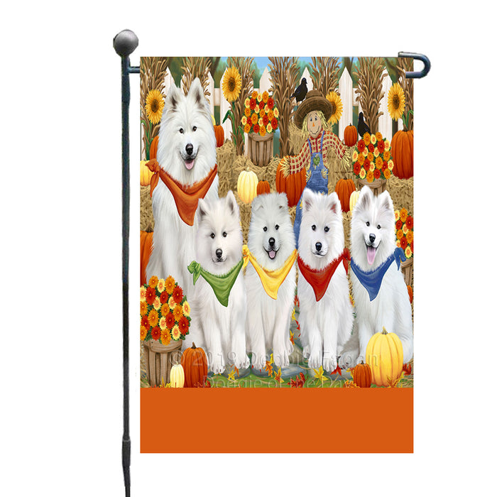 Personalized Fall Festive Gathering Samoyed Dogs with Pumpkins Custom Garden Flags GFLG-DOTD-A62029