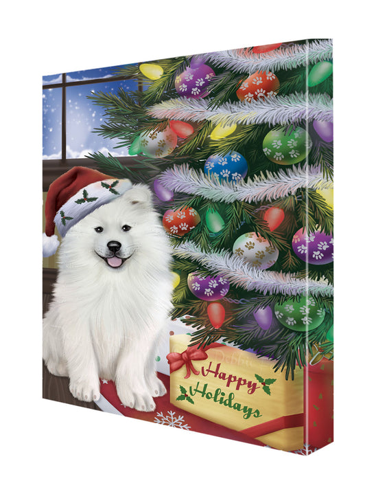 Christmas Tree with Presents Samoyed Dog Canvas Wall Art - Premium Quality Ready to Hang Room Decor Wall Art Canvas - Unique Animal Printed Digital Painting for Decoration