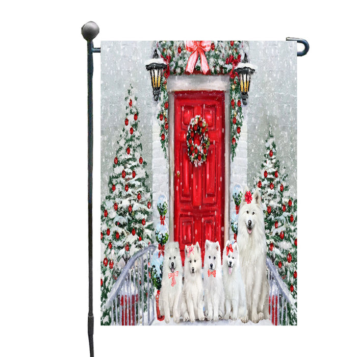 Christmas Holiday Welcome Samoyed Dogs Garden Flags- Outdoor Double Sided Garden Yard Porch Lawn Spring Decorative Vertical Home Flags 12 1/2"w x 18"h