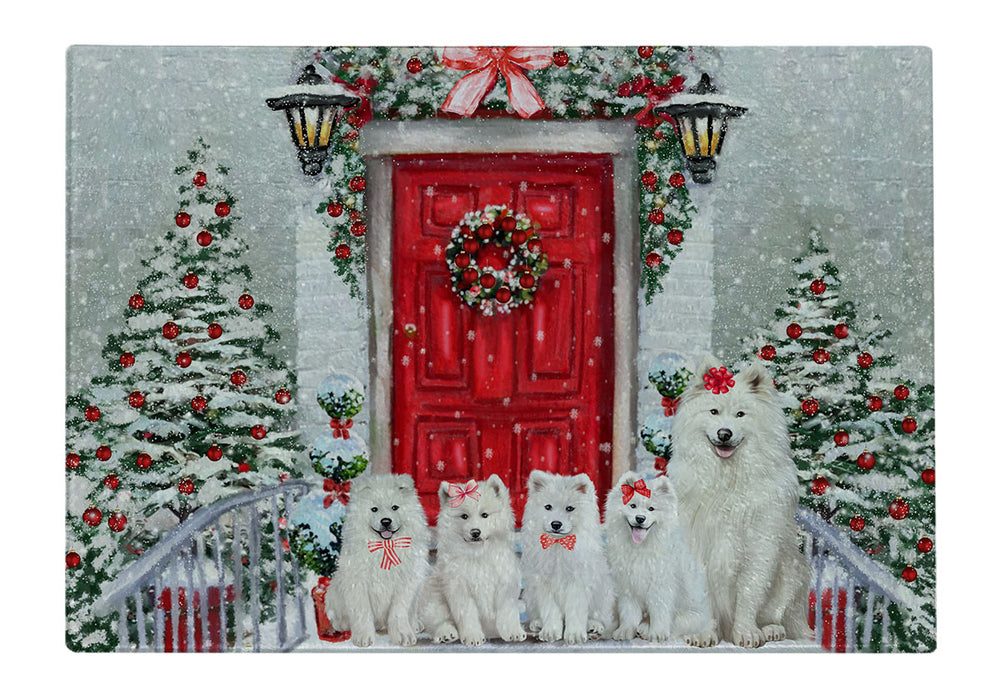 Christmas Holiday Welcome Samoyed Dogs Cutting Board - For Kitchen - Scratch & Stain Resistant - Designed To Stay In Place - Easy To Clean By Hand - Perfect for Chopping Meats, Vegetables