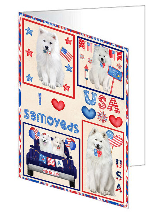 4th of July Independence Day I Love USA Samoyed Dogs Handmade Artwork Assorted Pets Greeting Cards and Note Cards with Envelopes for All Occasions and Holiday Seasons