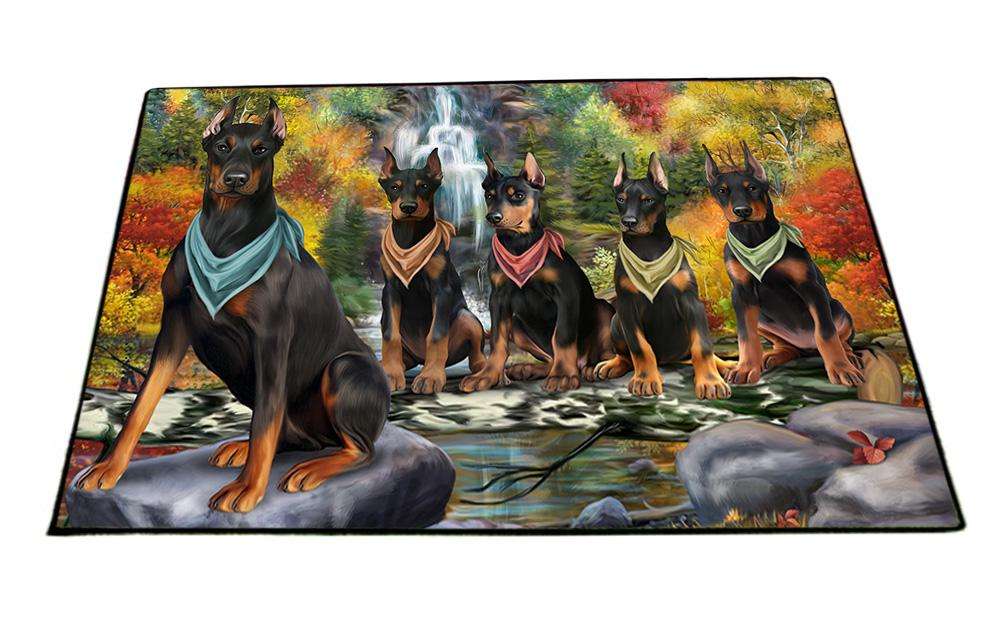 Scenic Waterfall Doberman Pinschers Dog Floormat FLMS51360