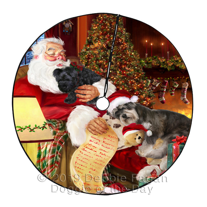 Santa Sleeping with Schnauzer Dogs Christmas Tree Skirt