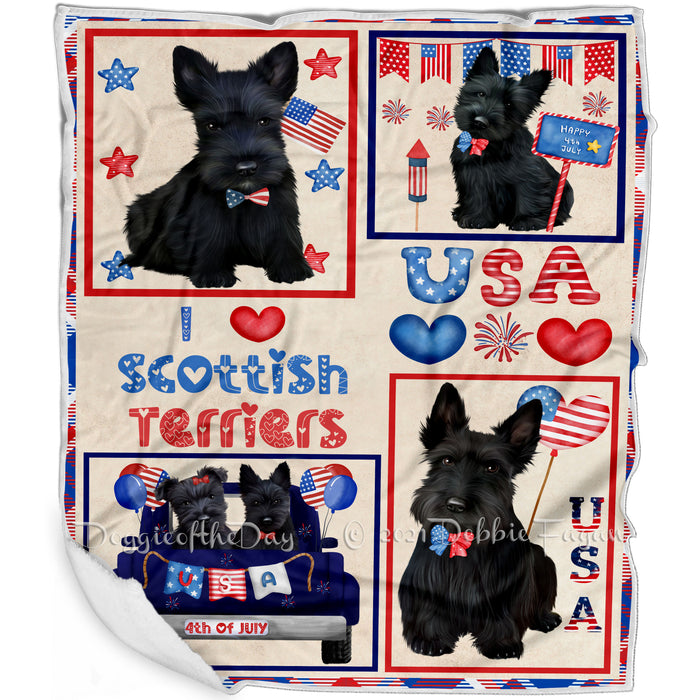 4th of July Independence Day I Love USA Scottish Terrier Dogs Blanket BLNKT143539