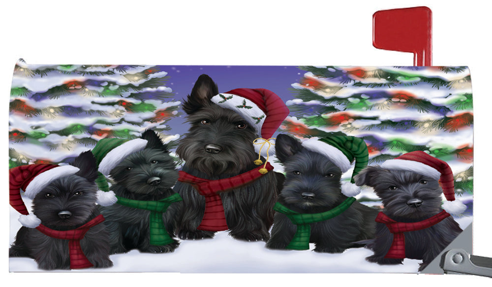 Magnetic Mailbox Cover Scottish Terriers Dog Christmas Family Portrait in Holiday Scenic Background MBC48251