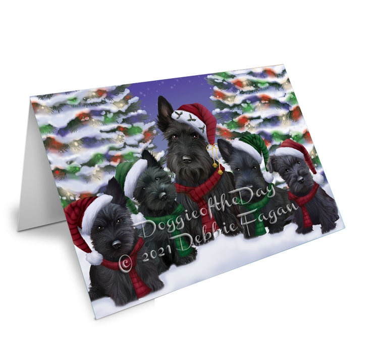 Christmas Family Portrait Scottish Terrier Dog Handmade Artwork Assorted Pets Greeting Cards and Note Cards with Envelopes for All Occasions and Holiday Seasons