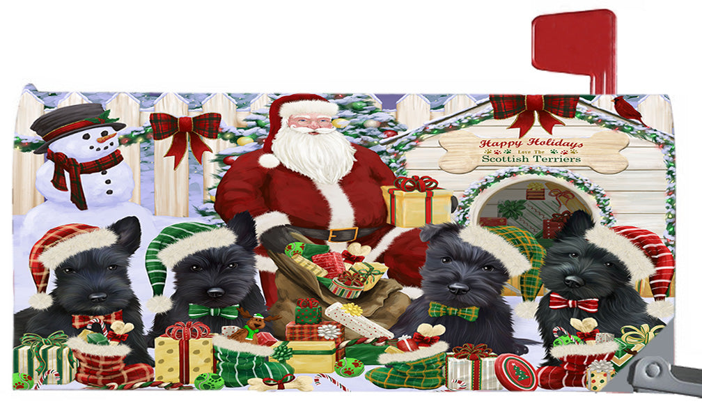 Happy Holidays Christmas Scottish Terrier Dogs House Gathering 6.5 x 19 Inches Magnetic Mailbox Cover Post Box Cover Wraps Garden Yard Décor MBC48842