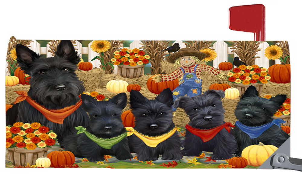 Fall Festive Harvest Time Gathering Scottish Terrier Dogs 6.5 x 19 Inches Magnetic Mailbox Cover Post Box Cover Wraps Garden Yard Décor MBC49112