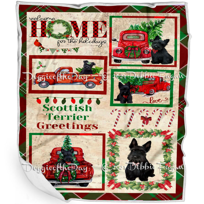 Welcome Home for Christmas Holidays Scottish Terrier Dogs Blanket BLNKT72151