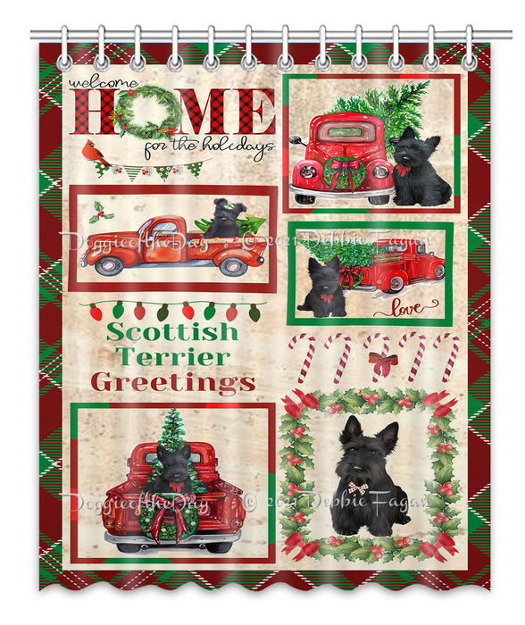 Welcome Home for Christmas Holidays Scottish Terrier Dogs Shower Curtain Bathroom Accessories Decor Bath Tub Screens