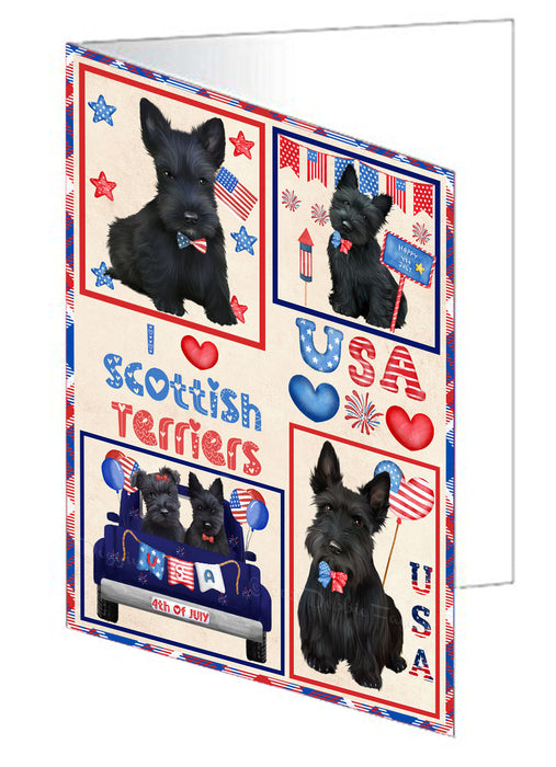 4th of July Independence Day I Love USA Scottish Terrier Dogs Handmade Artwork Assorted Pets Greeting Cards and Note Cards with Envelopes for All Occasions and Holiday Seasons