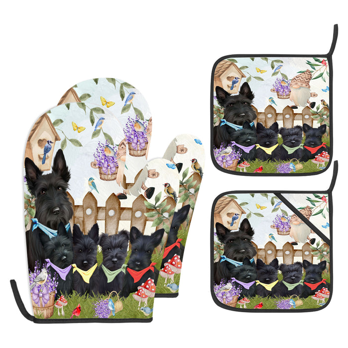 Scottish Terrier Oven Mitts and Pot Holder Set, Explore a Variety of Personalized Designs, Custom, Kitchen Gloves for Cooking with Potholders, Pet and Dog Gift Lovers
